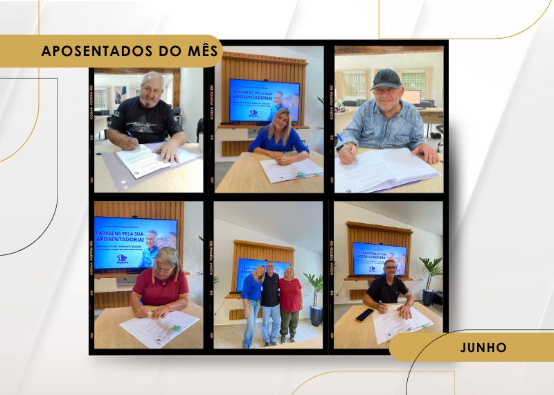 Aposentados de junho: Eduardo, Marcia, Alceu, Renata e Carlos. 